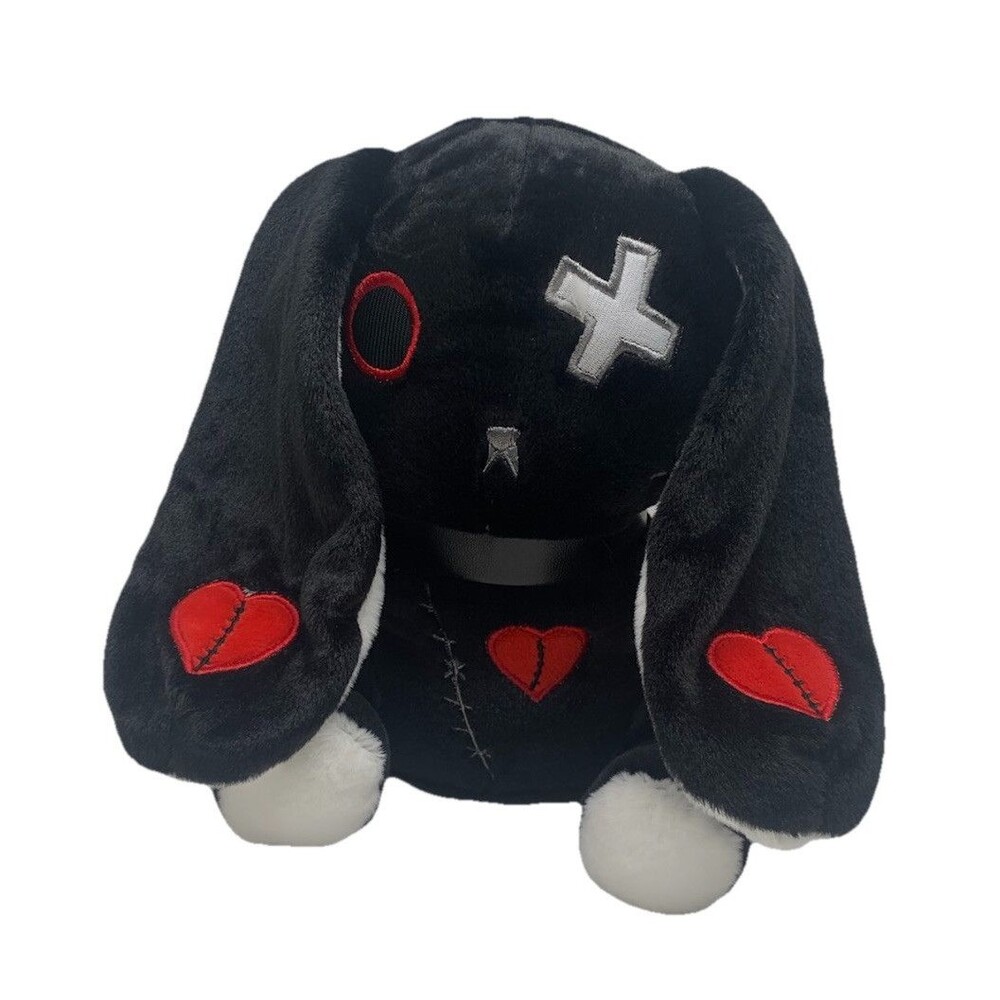 Creepy Bunny Plush Black Rabbit Doll Gothic Emo Stuffed Animal Goth Toy 10"